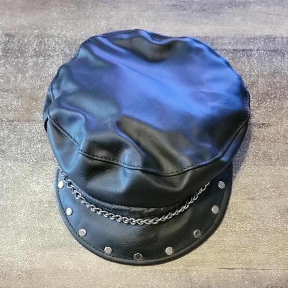 Vintage Muir Cap Made In USA Chain Biker Cap Village People Genuine Leather - Picture 1 of 10